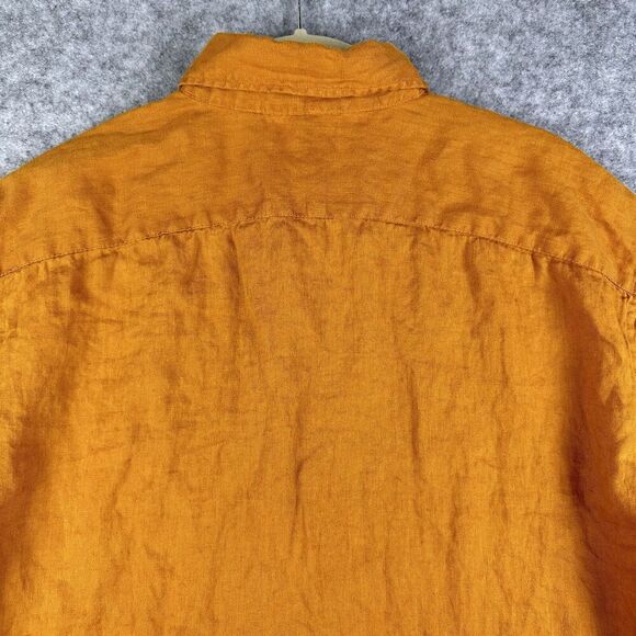 UNIQLO Linen Shirt Men L Yellow Breathable Lightweight Buttton Up Hipster Preppy - Picture 6 of 12